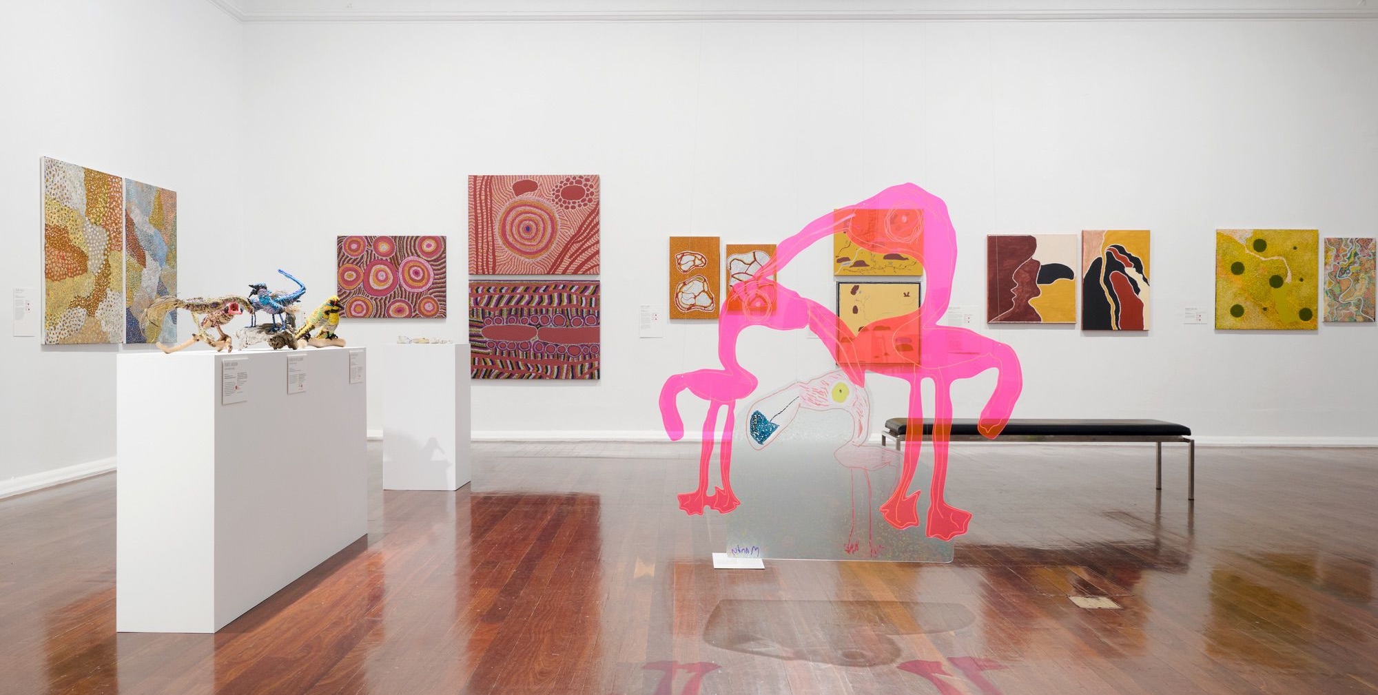 Installation view, <em>Revealed: New & Emerging WA Aboriginal Artists exhibition</em>, Perth Institute of Contemporary Arts, Boorloo (Perth), 2025, photo: Rebecca Mansell.