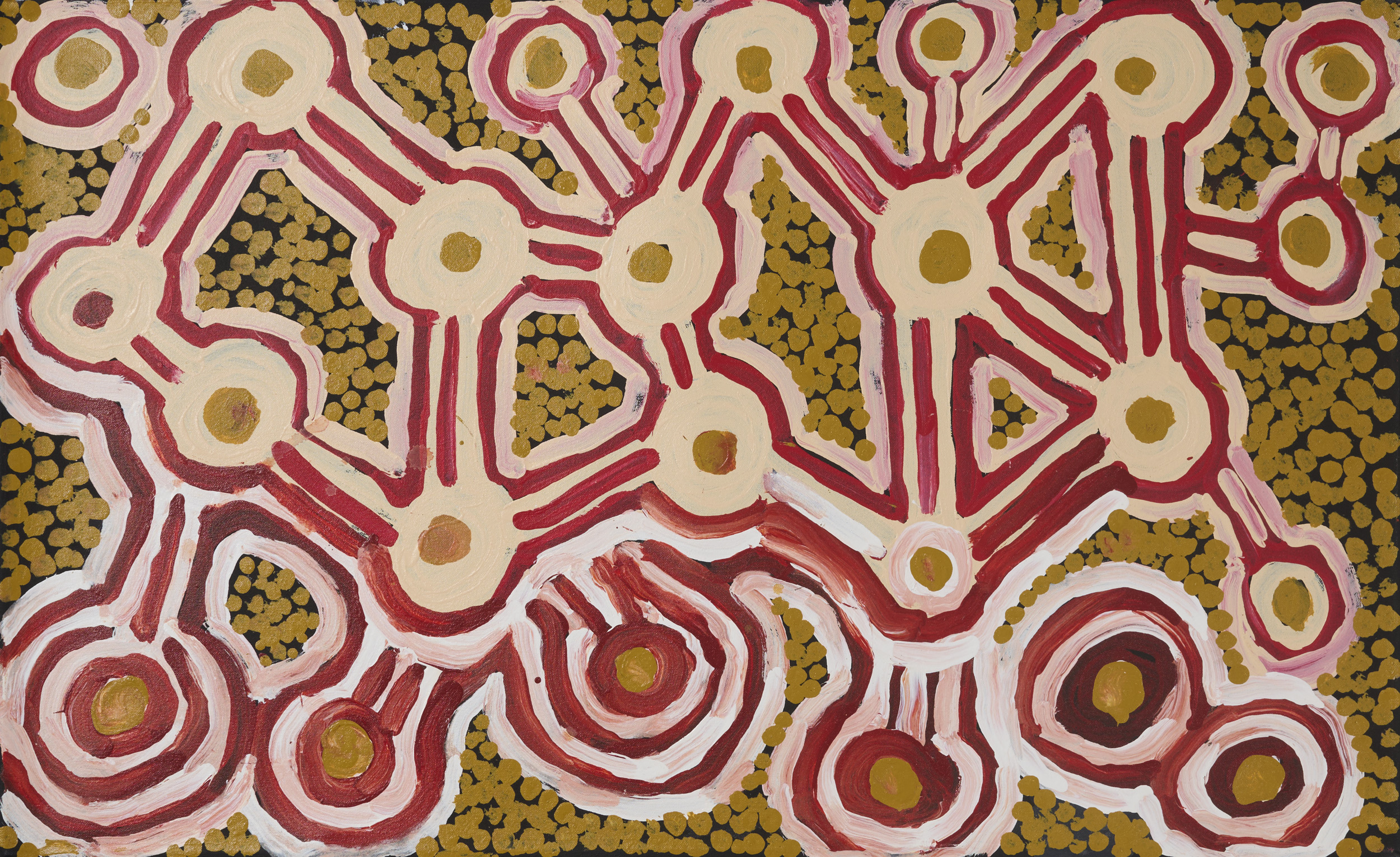 Mal Porter, <em>Tjarlirli</em> (detail), 2025, courtesy of Tjarlirli & Kaltukatjara Art, © the artist, photo: Rebecca Mansell.