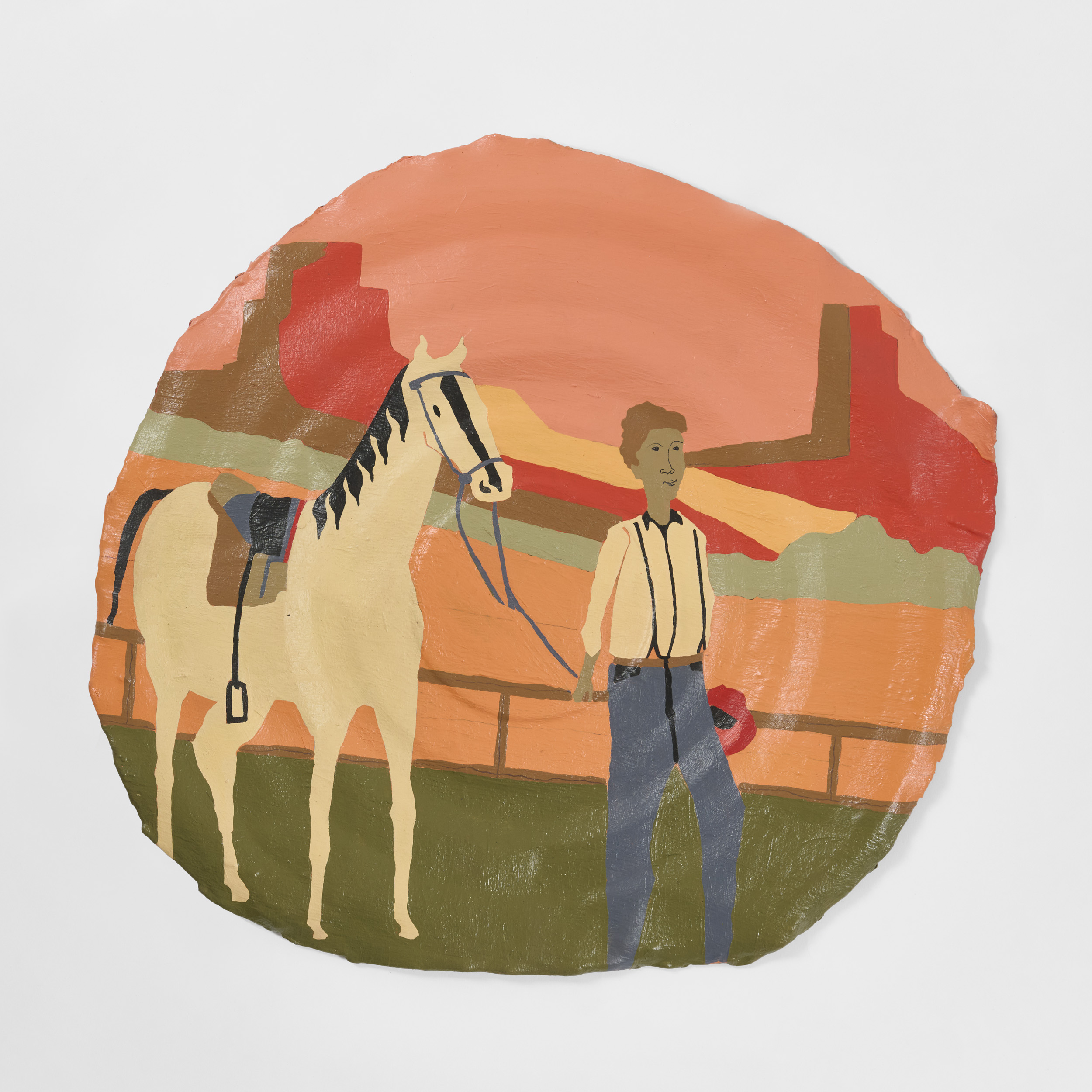 Kyjuan Wesley, <em>Sunset Rodeo Days</em> (detail), 2025, Waringarri Aboriginal Arts, © the artist, photo: Rebecca Mansell.