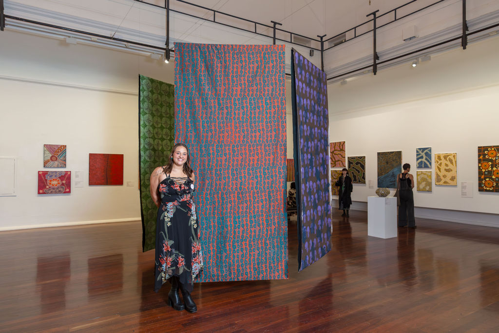 Ebony Pierik (Nagula Jarndu Designs), <em>Revealed: New & Emerging WA Aboriginal Artists</em> exhibition, Perth Institute of Contemporary Arts, Boorloo (Perth), 2026, photo: Jessica Russell